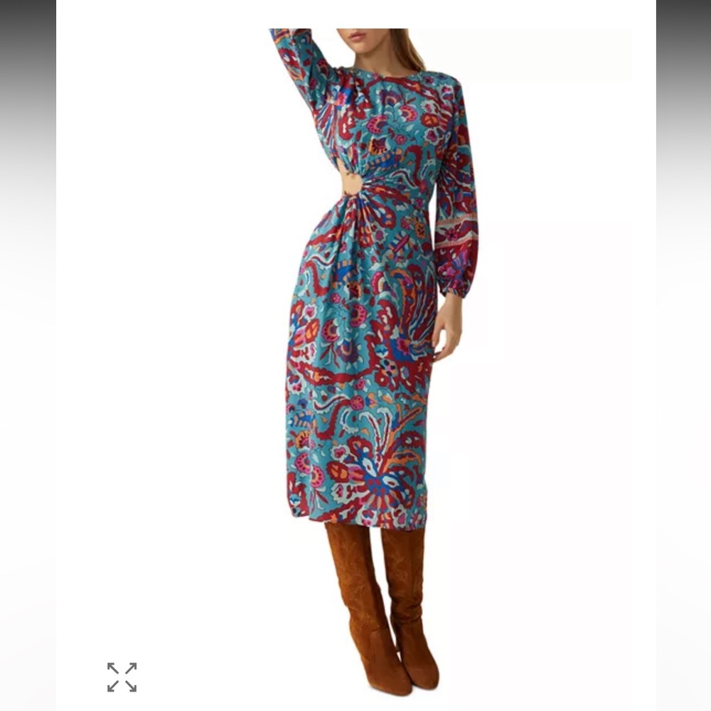 ba&sh Vibrant Blue and Red Cutout Midi Dress